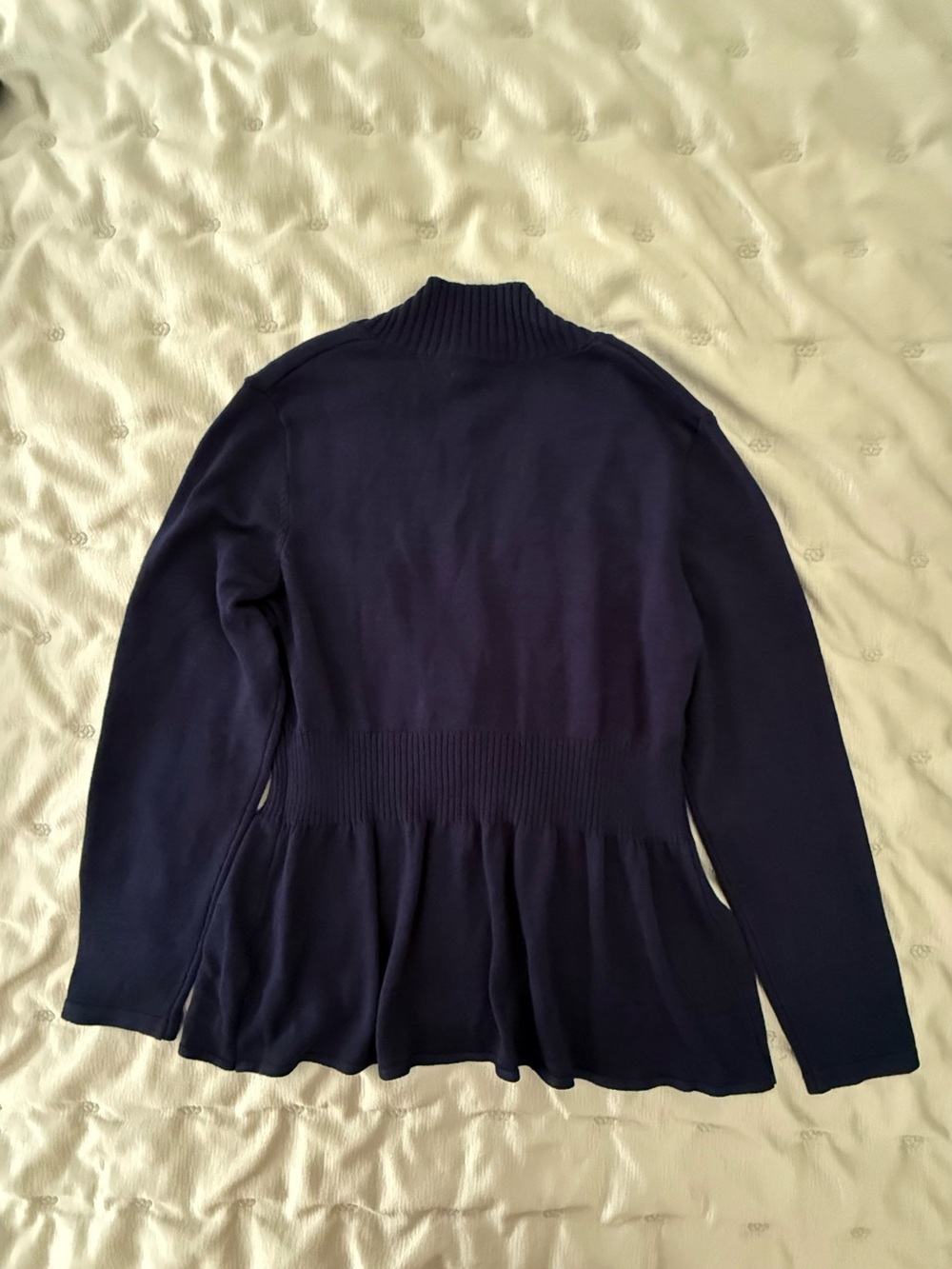 NWT Grace Karin Navy Peplum Cardigan Sweater Button Front Long Sleeve L - Picture 3 of 6